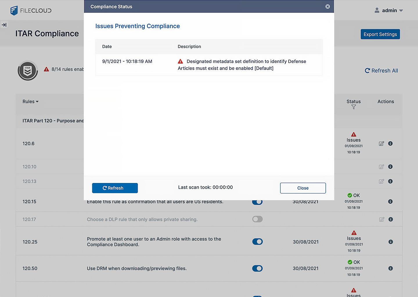 FileCloud ITAR Compliance Status Preview