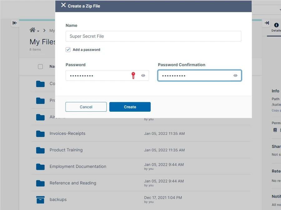 Sceenshot of FileCloud Online sharing options