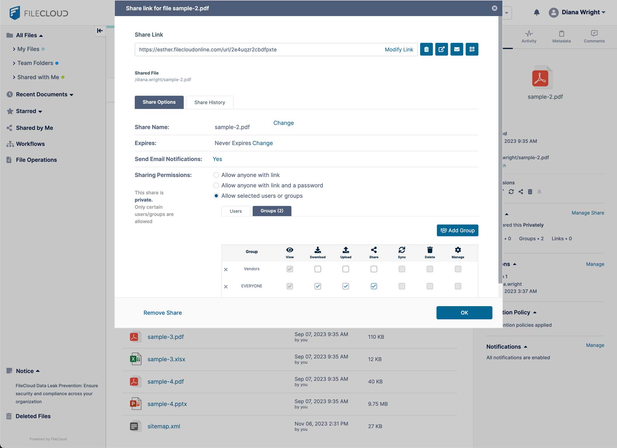 Screenshot of FileCloud UI on Mobile Apps
