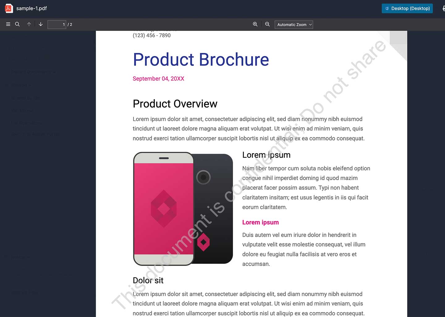 Screenshot of Document preview with FileCloud Watermark